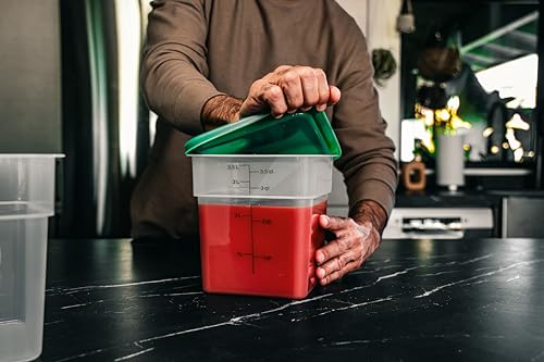 Cambro Food Storage Container with Lid (Microwave Safe and BPA-Free) - 2 Pack - Classic Series Square with Green Lid - 4 QT (Quart) - Commercial Grade for Food Prep (Translucent) - My Kitchen Products