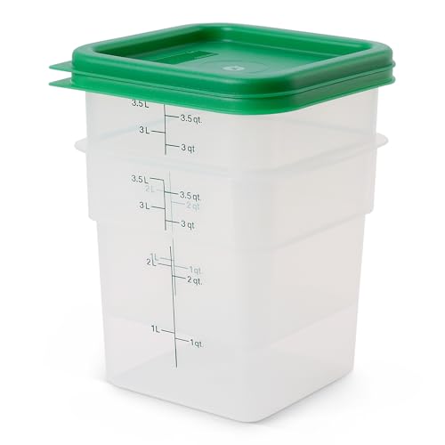 Cambro Food Storage Container with Lid (Microwave Safe and BPA-Free) - 2 Pack - Classic Series Square with Green Lid - 4 QT (Quart) - Commercial Grade for Food Prep (Translucent) - My Kitchen Products