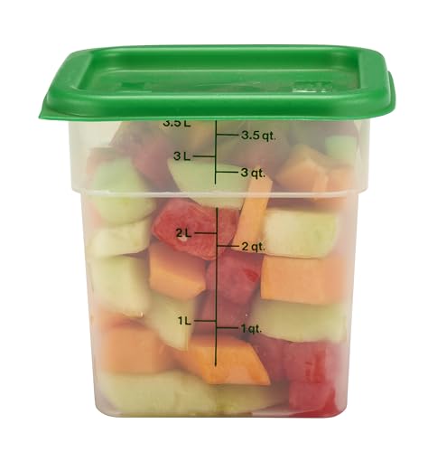 Cambro Food Storage Container with Lid (Microwave Safe and BPA-Free) - 2 Pack - Classic Series Square with Green Lid - 4 QT (Quart) - Commercial Grade for Food Prep (Translucent) - My Kitchen Products