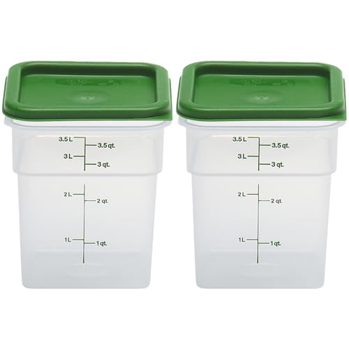 Cambro Food Storage Container with Lid (Microwave Safe and BPA-Free) - 2 Pack - Classic Series Square with Green Lid - 4 QT (Quart) - Commercial Grade for Food Prep (Translucent) - My Kitchen Products