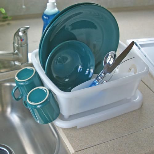 Camco RV Mini Dish Drainer & Tray - Features a Sloped Drain Tray Design, Heavy-Duty Construction - Ideal for Small Spaces, Apartments, Boats, and More -9.5"L x 11.7"W x 4.75"H - White (43511) - My Kitchen Products