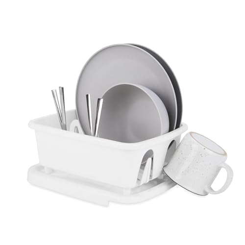 Camco RV Mini Dish Drainer & Tray - Features a Sloped Drain Tray Design, Heavy-Duty Construction - Ideal for Small Spaces, Apartments, Boats, and More -9.5"L x 11.7"W x 4.75"H - White (43511) - My Kitchen Products