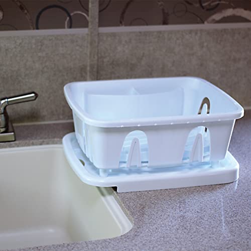 Camco RV Mini Dish Drainer & Tray - Features a Sloped Drain Tray Design, Heavy-Duty Construction - Ideal for Small Spaces, Apartments, Boats, and More -9.5"L x 11.7"W x 4.75"H - White (43511) - My Kitchen Products