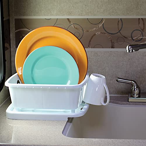 Camco RV Mini Dish Drainer & Tray - Features a Sloped Drain Tray Design, Heavy-Duty Construction - Ideal for Small Spaces, Apartments, Boats, and More -9.5"L x 11.7"W x 4.75"H - White (43511) - My Kitchen Products
