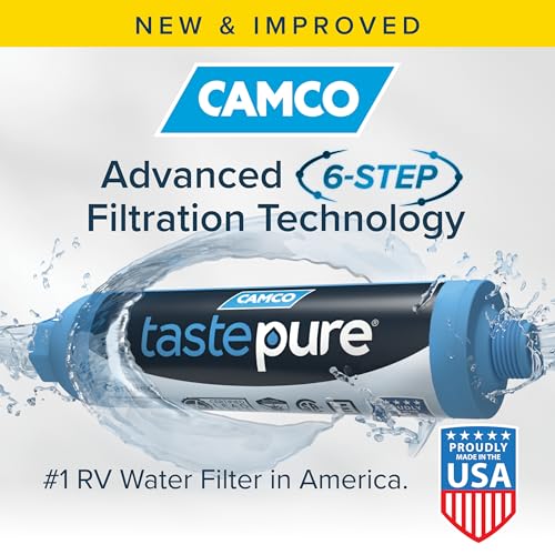 Camco Tastepure RV Water Filter - Advanced 6-Step Patent-Protected Filtration - Camping Essentials for Fresh Drinking Water - 2-Pack of RV Inline Water Filters, Made in USA (40045) - My Kitchen Products