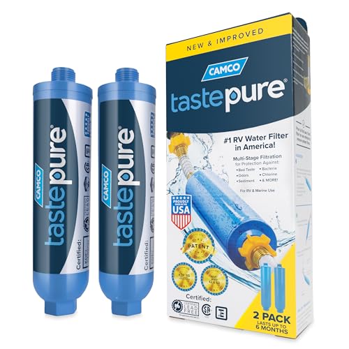Camco Tastepure RV Water Filter - Advanced 6-Step Patent-Protected Filtration - Camping Essentials for Fresh Drinking Water - 2-Pack of RV Inline Water Filters, Made in USA (40045) - My Kitchen Products