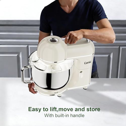 Camic Electric Stand Mixer,7.45 QT,10 Speeds with Dough Hook,Whisk, Flat Beater Attachments, Splash Guard, Easy-Carry Top Handle,3-IN-1 Kitchen Mixer for Baking Cakes Cookie Bread Salad (White) - My Kitchen Products