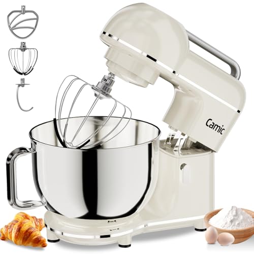 Camic Electric Stand Mixer,7.45 QT,10 Speeds with Dough Hook,Whisk, Flat Beater Attachments, Splash Guard, Easy-Carry Top Handle,3-IN-1 Kitchen Mixer for Baking Cakes Cookie Bread Salad (White) - My Kitchen Products