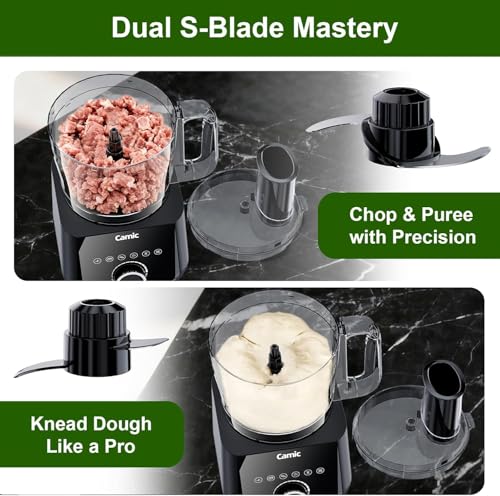 Camic Food Processor, 600W, Shredding and Slicing, French Fries Cutter, Kneading, Meat and Vegetable Chopping, Ice Crushing, 6 Presets, Easy to Operate and Clean for Home Use (Standard Version) - My Kitchen Products