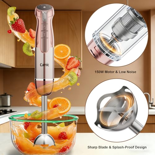 Camic Hand Blender, Cordless Immersion Blender with 6 Speeds, 4 in 1 Portable Mixer Electric Handheld Mixer with Blender, Chopper, Whisk, Frother for Soup, Smoothies, Baby Food and Puree (Champagne) - My Kitchen Products