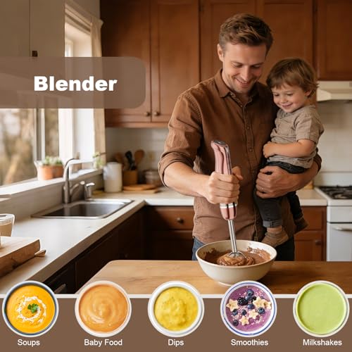 Camic Hand Blender, Cordless Immersion Blender with 6 Speeds, 4 in 1 Portable Mixer Electric Handheld Mixer with Blender, Chopper, Whisk, Frother for Soup, Smoothies, Baby Food and Puree (Champagne) - My Kitchen Products