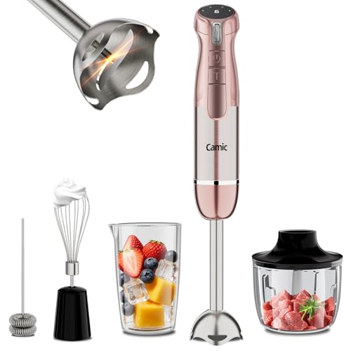 Camic Hand Blender, Cordless Immersion Blender with 6 Speeds, 4 in 1 Portable Mixer Electric Handheld Mixer with Blender, Chopper, Whisk, Frother for Soup, Smoothies, Baby Food and Puree (Champagne) - My Kitchen Products