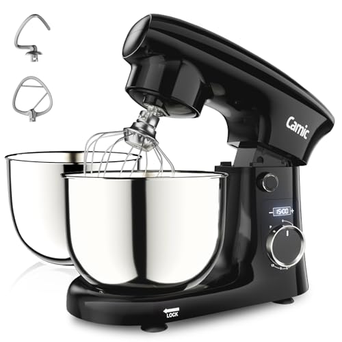 Camic Stand Mixer, 4.2QT+5.3QT Two bowls Electric Food Mixer, 10 Speeds with Digital setting 3-IN-1 Kitchen Mixer for Baking Cakes Cookie Bread Salad with Egg Whisk,Dough Hook,Flat Beater (Black) - My Kitchen Products