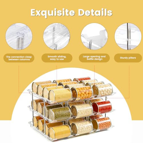 Can Organizer for Pantry, Stacking Can Storage Organizer Pantry, Automatic Can Rack for Fridge, 3Tire 3 Columns Can Holder for 36 Cans, Canned Goods Organizer Suitable for Cabinet Pantry Countertop - My Kitchen Products