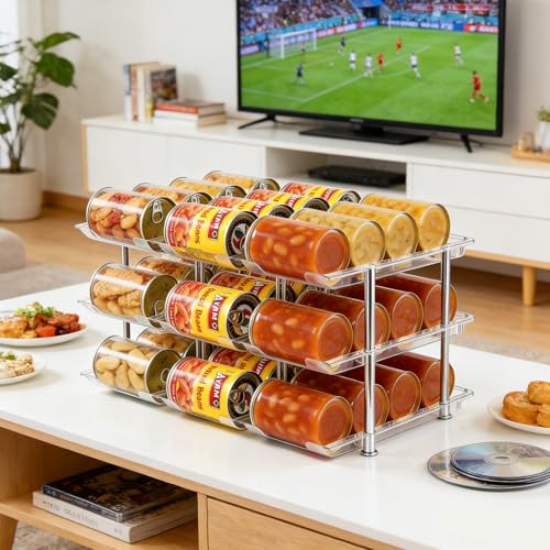 Can Organizer for Pantry, Stacking Can Storage Organizer Pantry, Automatic Can Rack for Fridge, 3Tire 3 Columns Can Holder for 36 Cans, Canned Goods Organizer Suitable for Cabinet Pantry Countertop - My Kitchen Products