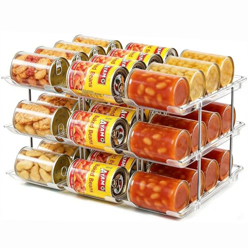Can Organizer for Pantry, Stacking Can Storage Organizer Pantry, Automatic Can Rack for Fridge, 3Tire 3 Columns Can Holder