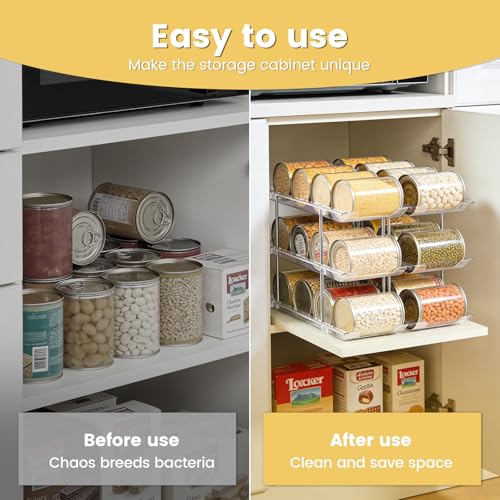 Can Organizer for Pantry, Stacking Can Storage Organizer Pantry, Automatic Can Rack for Fridge, 3Tire 3 Columns Can Holder for 36 Cans, Canned Goods Organizer Suitable for Cabinet Pantry Countertop - My Kitchen Products