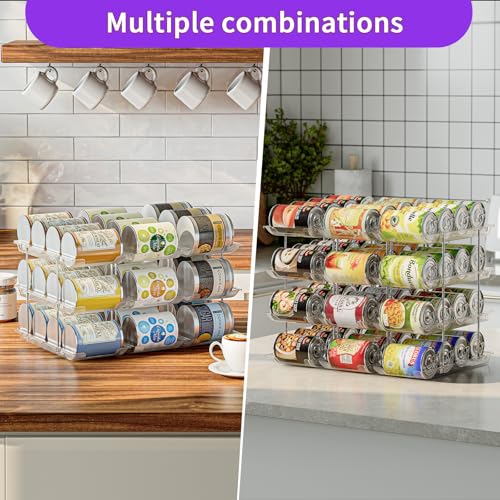 Can Organizer for Pantry, Upgraded Thickened Modular 3-Tier Combinable Can Storage and Beverage Dispenser Rack,Canned Food Organizer Rack Holds 36 Cans, Clear Can Holders for Pantry and Fridge - My Kitchen Products