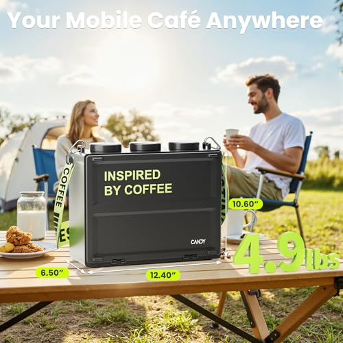 CANDY Portable Espresso Machine with Strap, 3 in 1 Coffee Maker, One-Touch Operation, Rechargeable Cold Brew Up to 60 Cups, for Ground, Ideal for Camping, RV & Outdoor, Home, Heating in Plug-in Mode - My Kitchen Products
