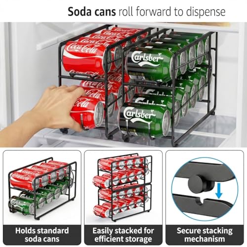 CANYAVE Soda Can Organizer Storage Rack, 2 Pack Stackable Beverage Soda Can Dispenser Organizer Holder for Refrigerator, Cabinet, Pantry (Black) - My Kitchen Products