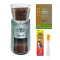 Capresso 575.05 Infinity Plus Conical Burr Grinder Bundle with Large Bean Container, Stainless Steel Includes Cleaning Tablets and Dusting Brush (3 Items) - My Kitchen Products