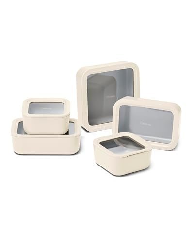 Caraway 13pc Glass Food Storage Container Set - Easy to Store, Non Toxic Lunch Box - with Glass Lids - Includes Storage Organizer - Cream - My Kitchen Products