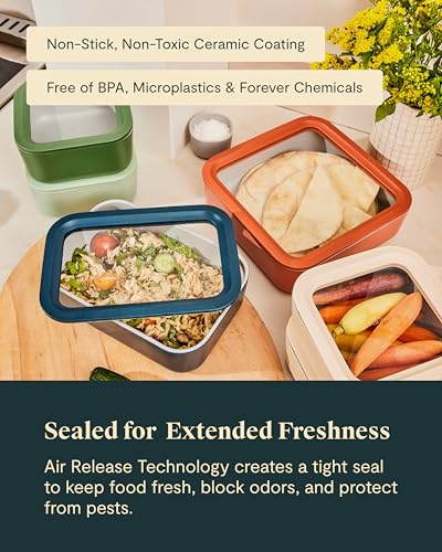 Caraway 13pc Glass Food Storage Container Set - Easy to Store, Non Toxic Lunch Box - with Glass Lids - Includes Storage Organizer - Cream - My Kitchen Products