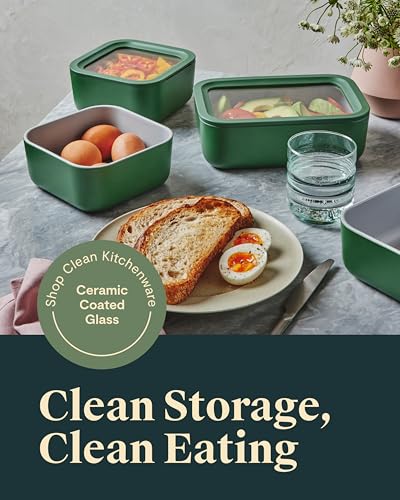 Caraway 13pc Glass Food Storage Container Set - Easy to Store, Non Toxic Lunch Box - with Glass Lids - Includes Storage Organizer - Cream - My Kitchen Products