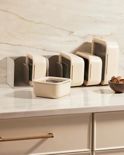 Caraway 13pc Glass Food Storage Container Set - Easy to Store, Non Toxic Lunch Box - with Glass Lids - Includes Storage Organizer - Cream - My Kitchen Products