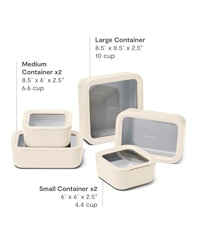 Caraway 13pc Glass Food Storage Container Set - Easy to Store, Non Toxic Lunch Box - with Glass Lids - Includes Storage Organizer - Cream - My Kitchen Products