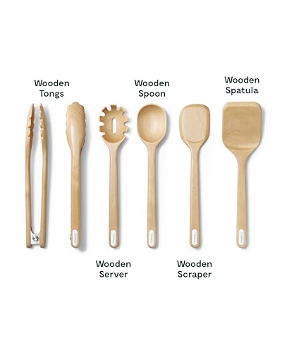 Caraway 14-Piece Kitchen Prep Set - Kitchen Knife Set & Wooden Utensil Set - Made With Premium German Steel Blades & FSC-Certified Birch Wood - Non-Toxic Materials - Includes Organizer - Cream - My Kitchen Products