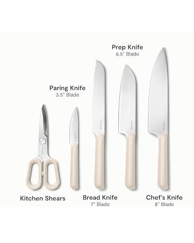 Caraway 14-Piece Kitchen Prep Set - Kitchen Knife Set & Wooden Utensil Set - Made With Premium German Steel Blades & FSC-Certified Birch Wood - Non-Toxic Materials - Includes Organizer - Cream - My Kitchen Products