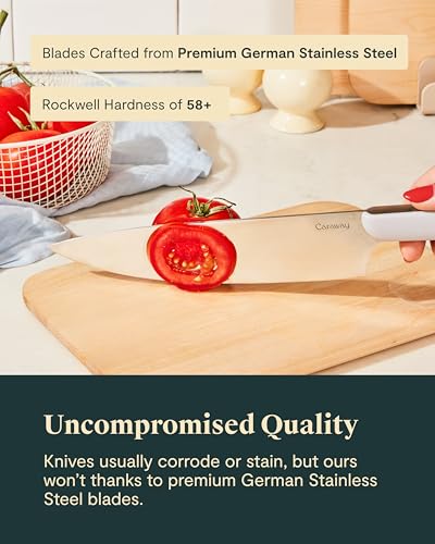 Caraway 14-Piece Kitchen Prep Set - Kitchen Knife Set & Wooden Utensil Set - Made With Premium German Steel Blades & FSC-Certified Birch Wood - Non-Toxic Materials - Includes Organizer - Cream - My Kitchen Products