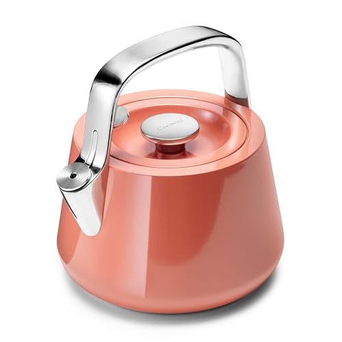 Caraway 2 Quart Whistling Tea Kettle - Durable Stainless Steel Tea Pot - Fast Boiling, Stovetop Agnostic - Non-Toxic, PTFE & PFOA Free - Includes Pot Holder - Perracotta - My Kitchen Products