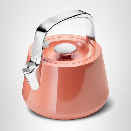 Caraway 2 Quart Whistling Tea Kettle - Durable Stainless Steel Tea Pot - Fast Boiling, Stovetop Agnostic - Non-Toxic, PTFE & PFOA Free - Includes Pot Holder - Perracotta - My Kitchen Products