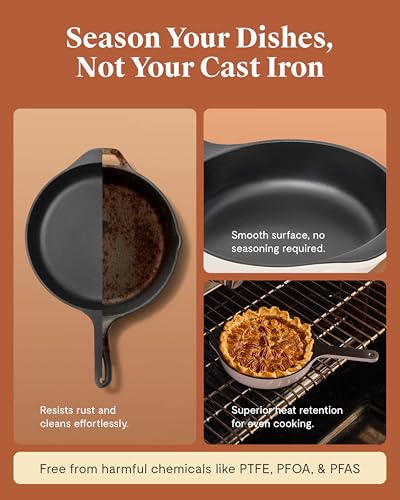 Caraway Cast Iron Skillet - 8” Enameled Cast Iron Pan With 3 Layer Enamel Coating - No Seasoning Required - Compatible With All Stovetops - Free From Forever Chemicals - Charcoal - My Kitchen Products