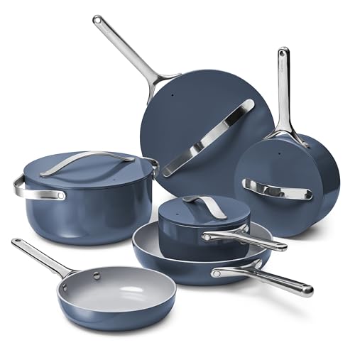 Caraway Deluxe Non-stick Ceramic Cookware Set (16 Piece) Pots, Frying Pans, Lids and Kitchen Storage - PFAS & PFOA Free - Oven Safe Pan Set & Compatible with All Stovetops - Navy - My Kitchen Products