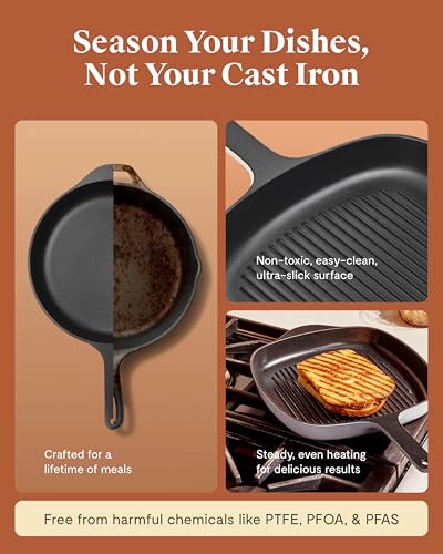 Caraway Enameled Cast Iron Grill Pan - 10.5” Grill Pan for Stovetop Cooking - 3 Layer Enamel Coating - No Seasoning Required - Compatible With All Stovetops - Free From Forever Chemicals - Cream - My Kitchen Products