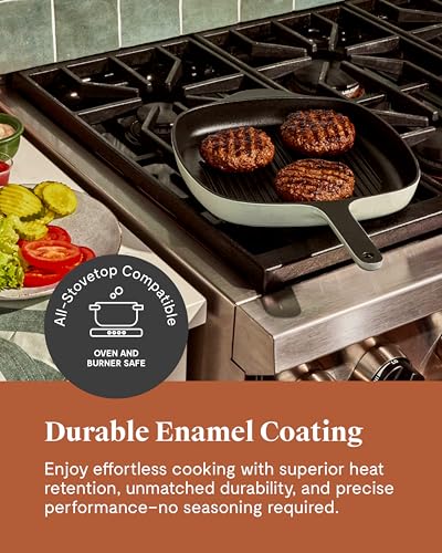 Caraway Enameled Cast Iron Grill Pan - 10.5” Grill Pan for Stovetop Cooking - 3 Layer Enamel Coating - No Seasoning Required - Compatible With All Stovetops - Free From Forever Chemicals - Cream - My Kitchen Products