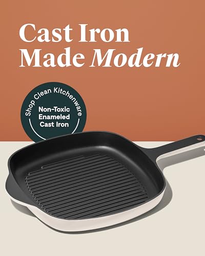 Caraway Enameled Cast Iron Grill Pan - 10.5” Grill Pan for Stovetop Cooking - 3 Layer Enamel Coating - No Seasoning Required - Compatible With All Stovetops - Free From Forever Chemicals - Cream - My Kitchen Products