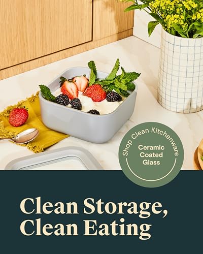 Caraway Glass Food Storage - 4.4 Cup Glass Container - Ceramic Coated Food Container - Non Toxic, Non Stick Lunch Box Container with Lids. Dishwasher, Oven, & Microwave Safe - Cream - My Kitchen Products