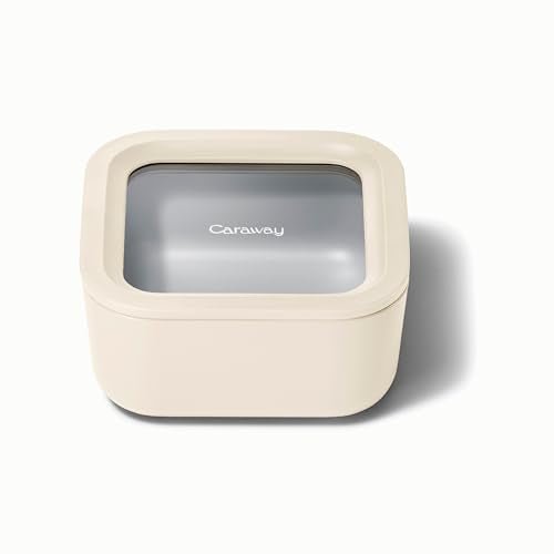 Caraway Glass Food Storage - 4.4 Cup Glass Container - Ceramic Coated Food Container - Non Toxic, Non Stick Lunch Box Container with Lids. Dishwasher, Oven, & Microwave Safe - Cream - My Kitchen Products