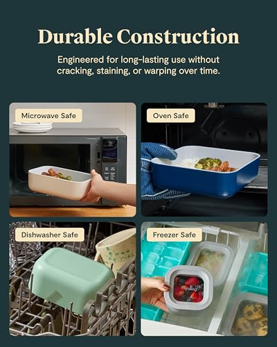 Caraway Glass Food Storage - 4.4 Cup Glass Container - Ceramic Coated Food Container - Non Toxic, Non Stick Lunch Box Container with Lids. Dishwasher, Oven, & Microwave Safe - Cream - My Kitchen Products