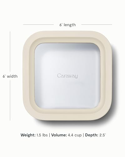 Caraway Glass Food Storage - 4.4 Cup Glass Container - Ceramic Coated Food Container - Non Toxic, Non Stick Lunch Box Container with Lids. Dishwasher, Oven, & Microwave Safe - Cream - My Kitchen Products