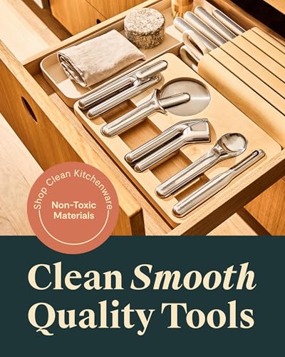 Caraway Kitchen Gadget Set - 5 Piece Kitchen Essentials - Stainless Steel - Includes Can Opener, Pizza Cutter, Garlic Press, Ice Cream Scoop, Vegetable Peeler, and Storage Organizer - My Kitchen Products