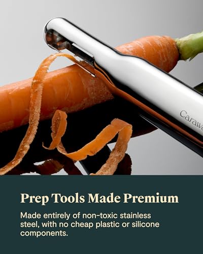 Caraway Kitchen Gadget Set - 5 Piece Kitchen Essentials - Stainless Steel - Includes Can Opener, Pizza Cutter, Garlic Press, Ice Cream Scoop, Vegetable Peeler, and Storage Organizer - My Kitchen Products