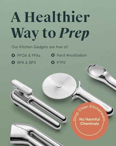 Caraway Kitchen Gadget Set - 5 Piece Kitchen Essentials - Stainless Steel - Includes Can Opener, Pizza Cutter, Garlic Press, Ice Cream Scoop, Vegetable Peeler, and Storage Organizer - My Kitchen Products