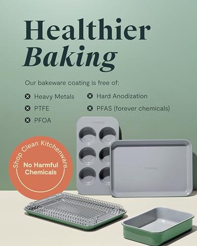 Caraway Mini Bakeware Set – Naturally Non-Stick, Non-Toxic Ceramic Coating – Compact Baking Pans Set for Small Kitchens & Ovens – Includes Baking Sheets, Muffin Pan, Cooling Rack & Storage - Cream - My Kitchen Products