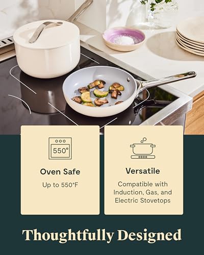 Caraway Mini Cookware Set - Non-Stick Ceramic Fry Pan (1.05 qt, 8") Sauce Pan (1.75 qt) & Storage Rack - Non Toxic, PTFE & PFOA Free - Oven Safe & Stovetop Agnostic (Gas, Electric & Induction) - Cream - My Kitchen Products