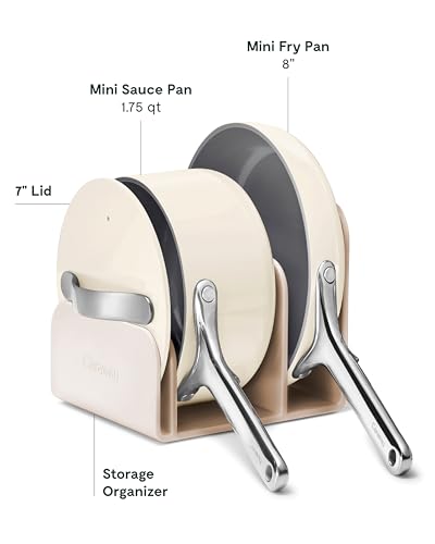 Caraway Mini Cookware Set - Non-Stick Ceramic Fry Pan (1.05 qt, 8") Sauce Pan (1.75 qt) & Storage Rack - Non Toxic, PTFE & PFOA Free - Oven Safe & Stovetop Agnostic (Gas, Electric & Induction) - Cream - My Kitchen Products